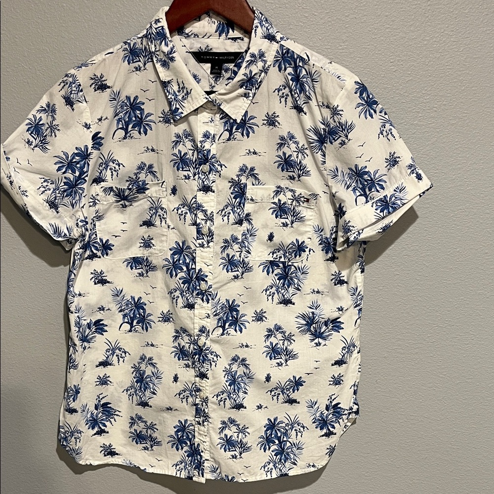 Tommy Hilfiger Blue and White Palm Print Shirt